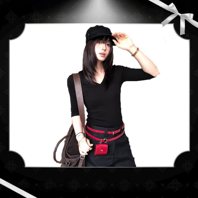 เสื้อยืดคลีน สลิมฟิต ทรง V แขนสั้น สำหรับผู้หญิง