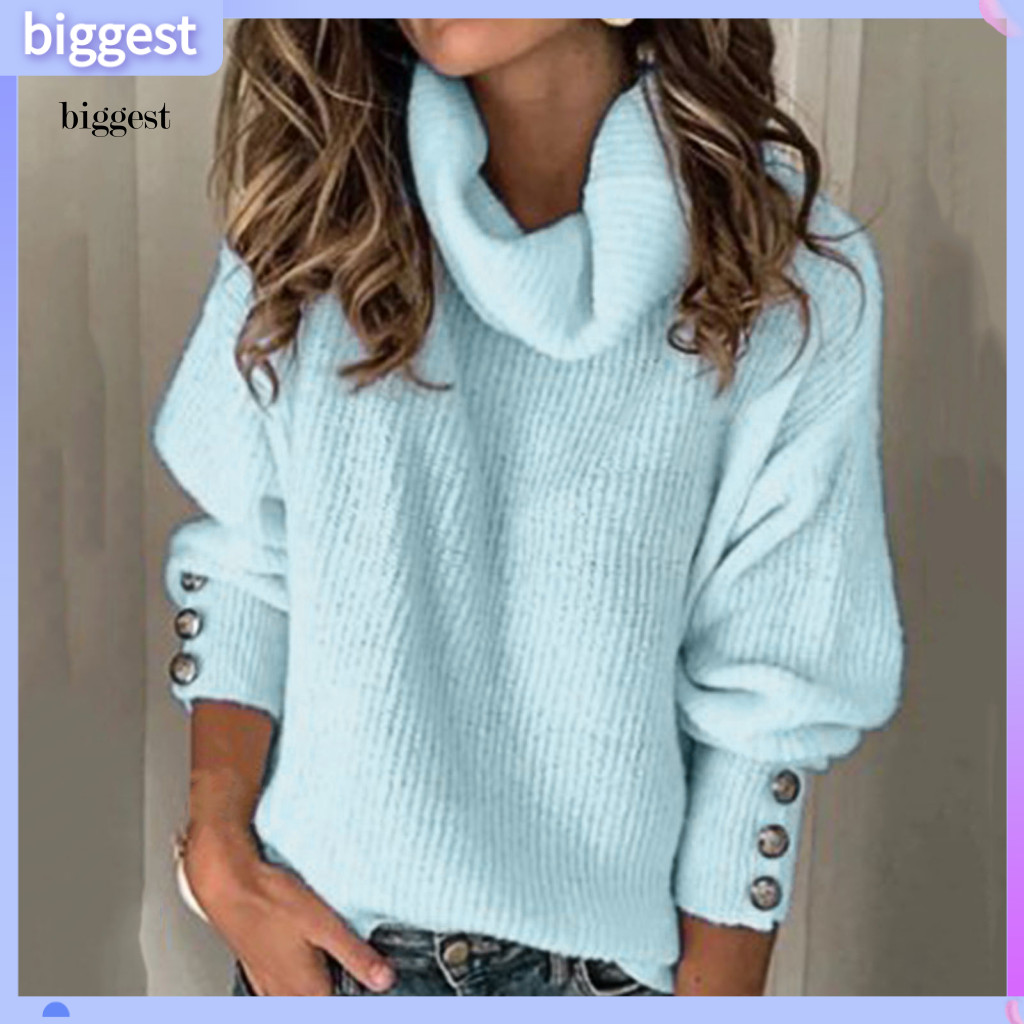 BGT ผู้หญิงฤดูหนาวด้านบนคอเต่าสบายๆถักแขนยาวหลวมคอป้องกันสีทึบขนาดบวกฤดูใบไม้ร่วงเสื้อกันหนาวหญิงเสื