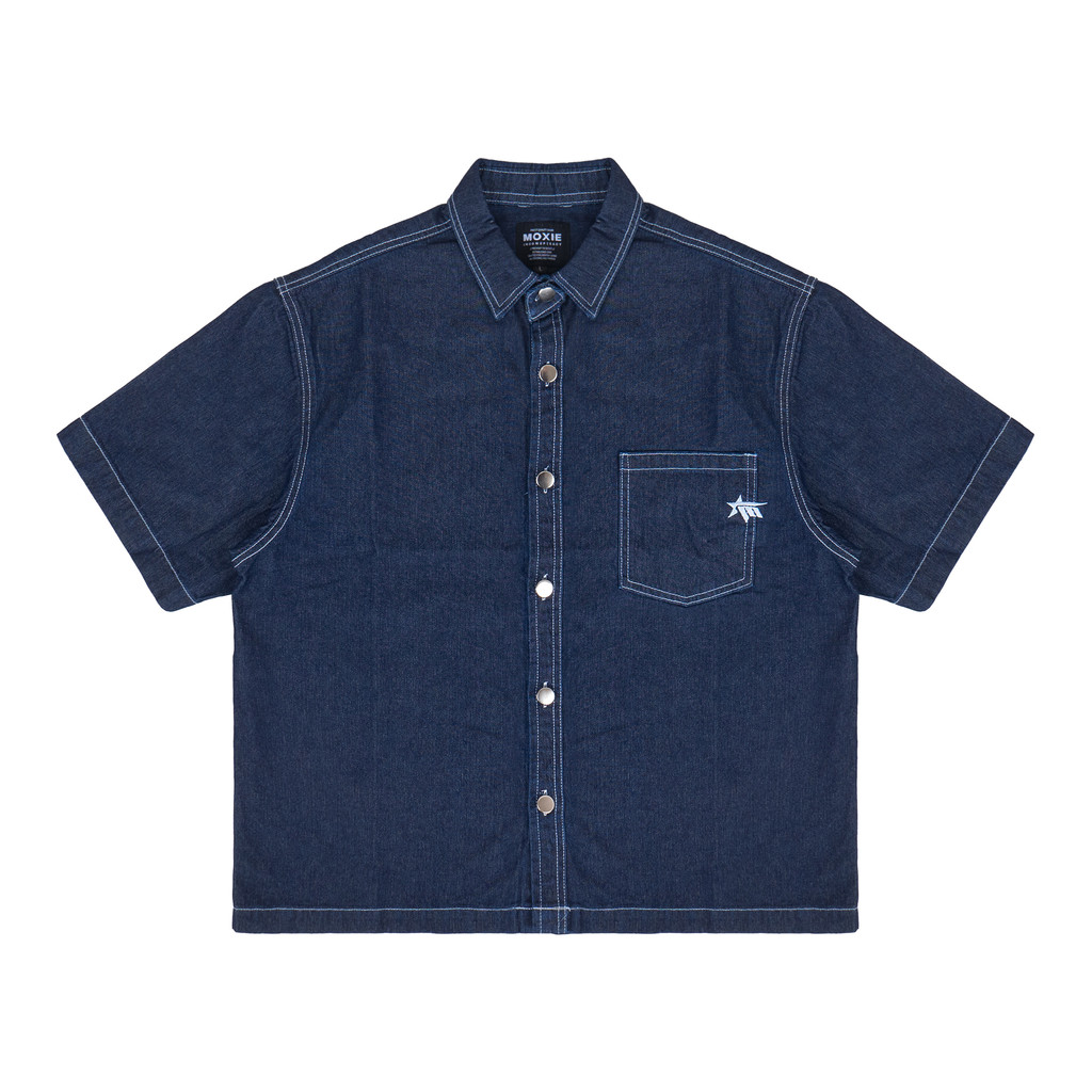 Moxie Benjie Denim Boxy Shirt - สีน้ําเงินเข้ม