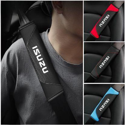 Isuzu 2pcs เข็มขัดนิรภัยรถยนต์คาร์บอนไฟเบอร์หนังสําหรับ Panther Elf Traga Dmax Mux Trooper Panther Sportivo MU7 TFR Crosswind