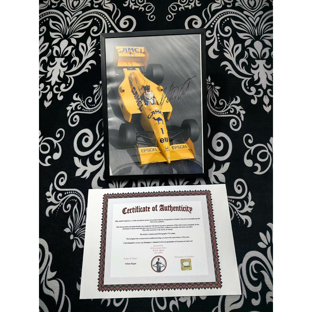 F1 Piquet Self-Signed/ถ่ายภาพอัตโนมัติ (ติดตั้ง) F1 Lotus Fleet Live Photo COA Collection ใบรับรอง+จ