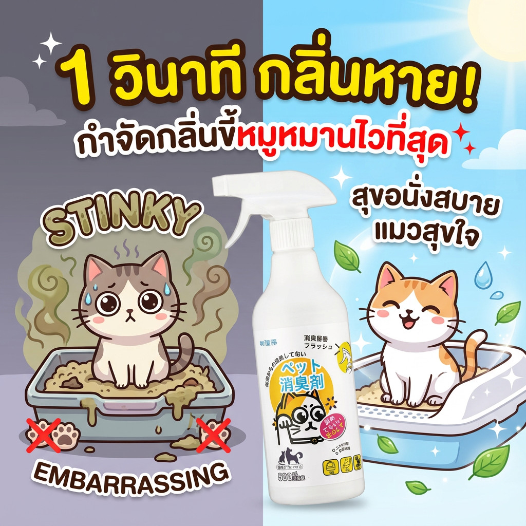 สเปรย์ดับกลิ่นสัตว์เลี้ยง YA ฆ่าเชื้อ 1 วินาที ดับกลิ่นทรายแมว สุนัข 500ml
