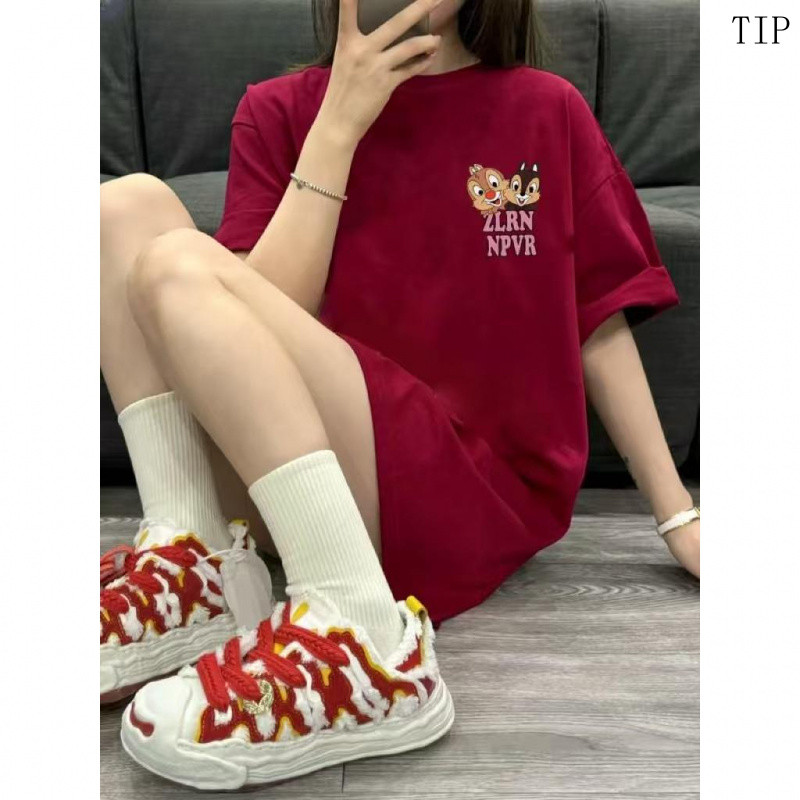 C16【พร้อมส่ง】C16 เสื้อยืดผู้หญิง C16 | ลายการ์ตูนกระรอกสุดน่ารัก ผ้าคอตตอนแท้ 2 ชั้น ไม่ย้วย ไม่ยืด 