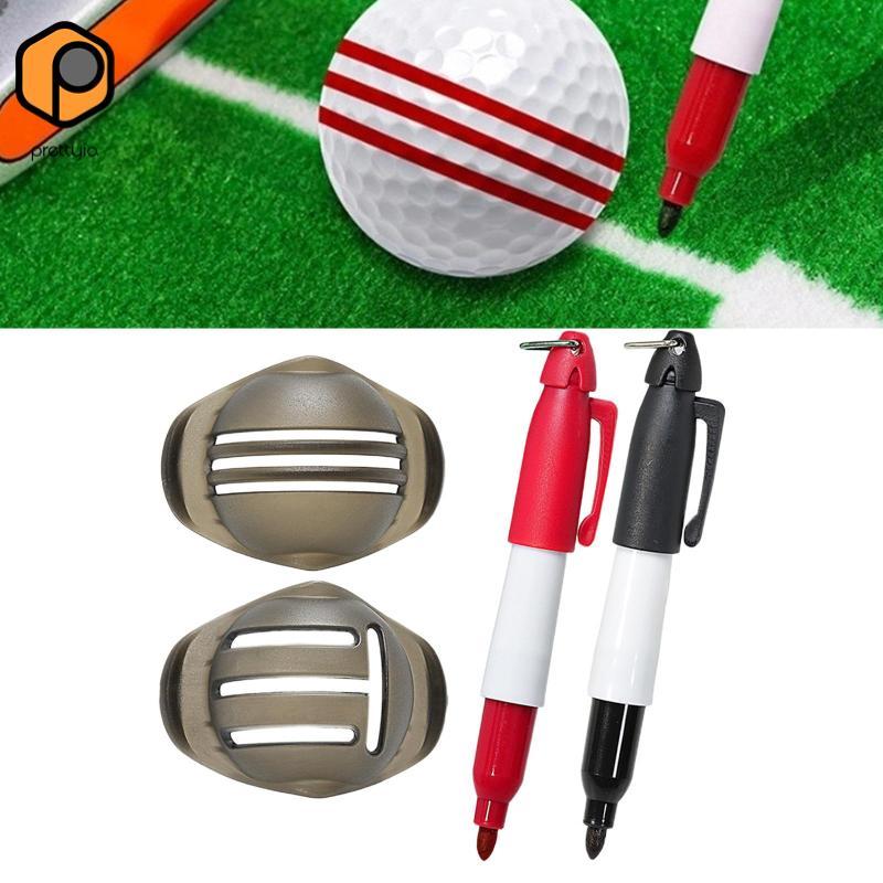 Prettyia 2 ชิ้น Golf Ball Marker ชุดอุปกรณ์เสริมแม่แบบ Putting พร้อมชุด MARKER Putter Training Stencil Line Golf Ball Liner ผู้หญิง