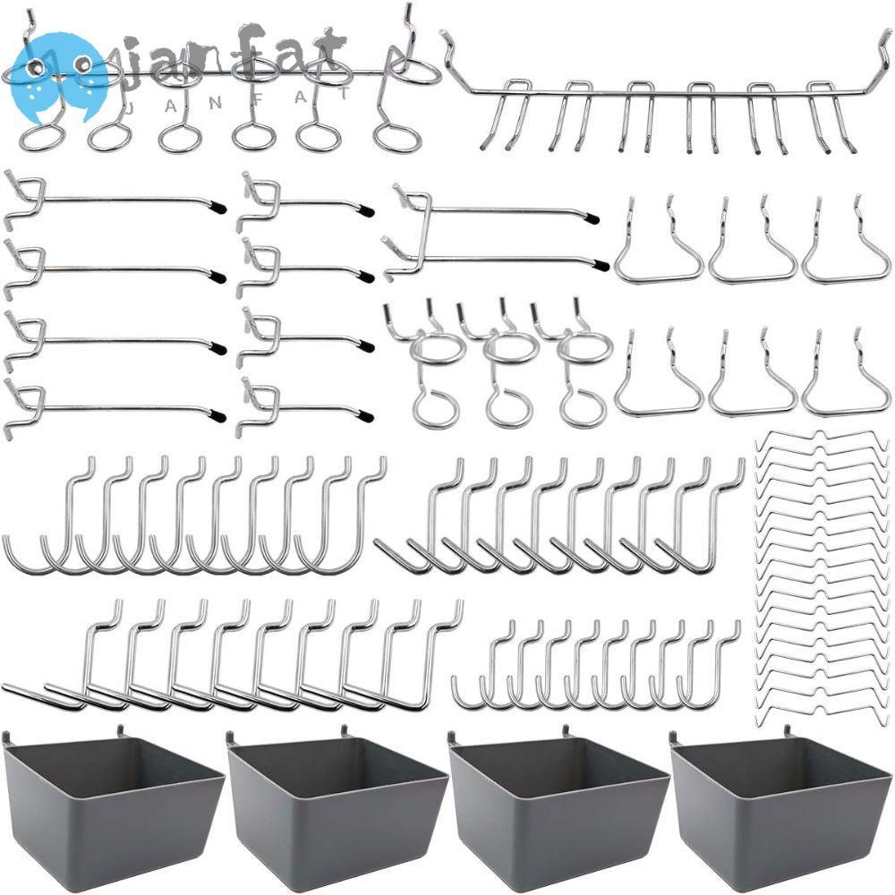 JANFAT 80 ชิ้น Assortment Storage Kit, ตะขอ Pegboard โลหะ, ล็อคหมุดในครัว