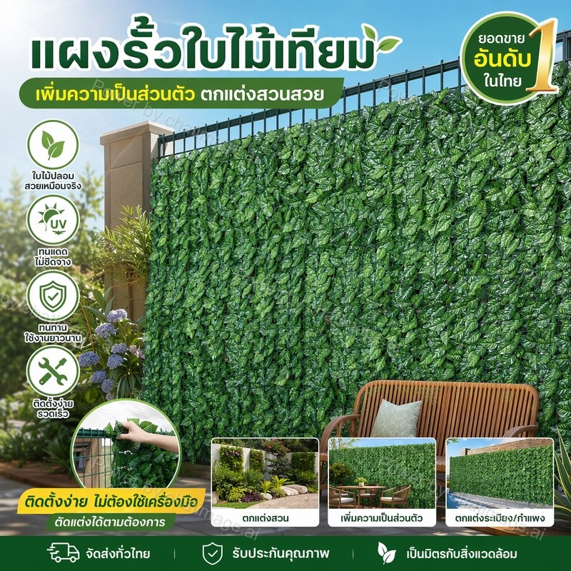 🌿   10 ปีโดยไม่ต้องเปลี่ยน 🌿   รั้วใบไม้ประดิษฐ์  0.5x3เมตร 1x3เมตร ถอดได้ ประกอบฟรีใบไม้เทียมติดผนัง ลานกลางแจ้ง ตกแต