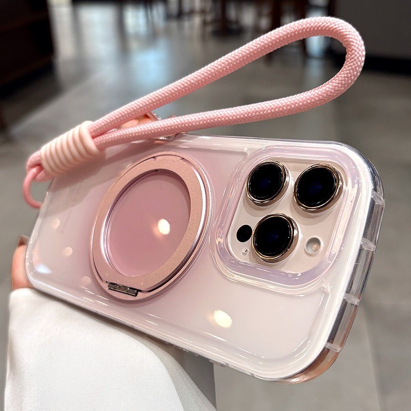 รอยเปื้อนไล่ระดับ 360° ขาตั้งเคสแม่เหล็กสําหรับiPhone 17 16 15 14 13 Pro Maxซิลิโคน Lanyardฝาครอบกันกระแทก