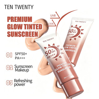 TEN TWENTY Premium Glow Tinted Facial Sunscreen SPF50 Whitening Lasting Waterproof Body Sunblock 50g