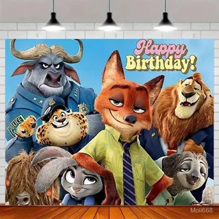 ฉากหลังผ้าสำหรับงานปาร์ตี้วันเกิดเด็กธีม Zootopia ตัวละคร Judy และ Nick ของขวัญธีมงานปาร์ตี้ ฉากหลังปรับแต่งได้