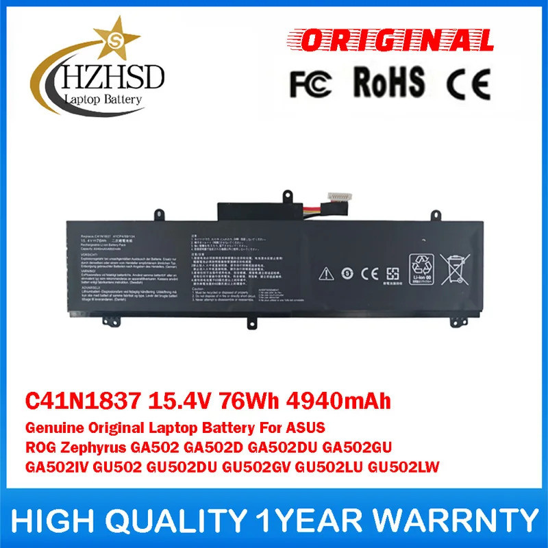 C41N1837 15.4V 76Wh 4940mAh แบตเตอรี่แล็ปท็อปสําหรับ ASUS ROG Zephyrus GA502 GA502D GA502DU GA502GU 