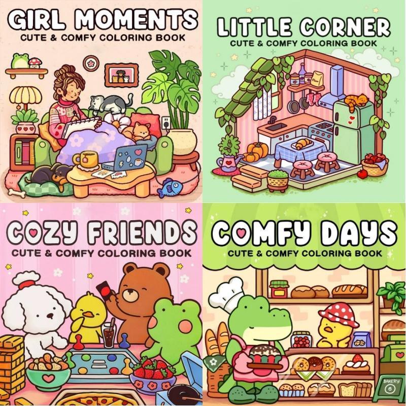 สมุดระบายสี Girl Moments ภาพกราฟฟิตีเพื่อการศึกษา สำหรับผู้ใหญ่และวัยรุ่น 4 สไตล์น่ารัก บล็อค ไม้ เรขา คณิต diy