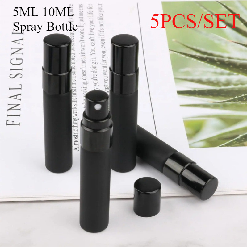 5PCS5ml10ml Matte Black Glass สเปรย์น้ําหอมขวดสกรูเติมที่ว่างเปล่าแบบพกพา Travel ตัวอย่าง