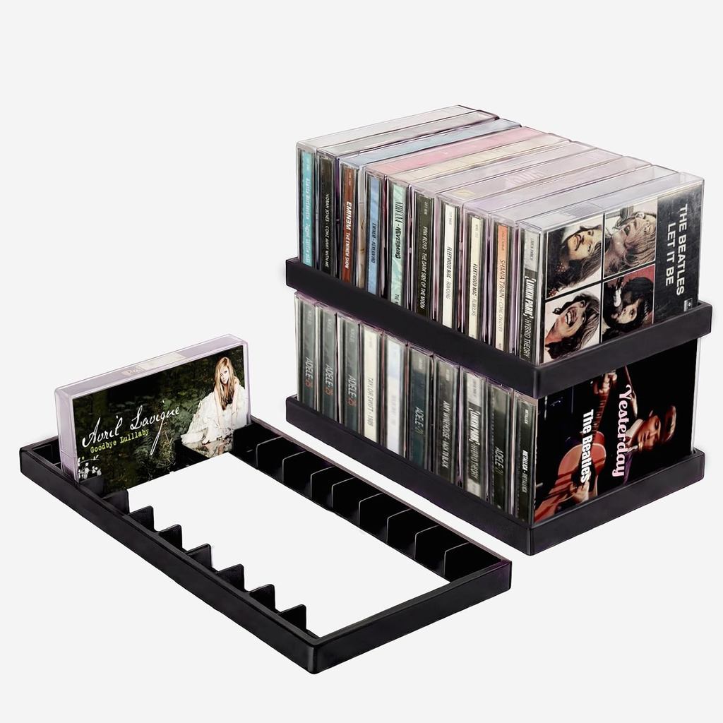 ชั้นวางเทปเพลงตั้งโต๊ะชุด 2 ชิ้น ช่องเก็บ 20 ช่อง ทรงเตี้ย วางซ้อนกันได้ เหมาะสําหรับลิ้นชักและชั้นวาง สไตล์ย้อนยุค