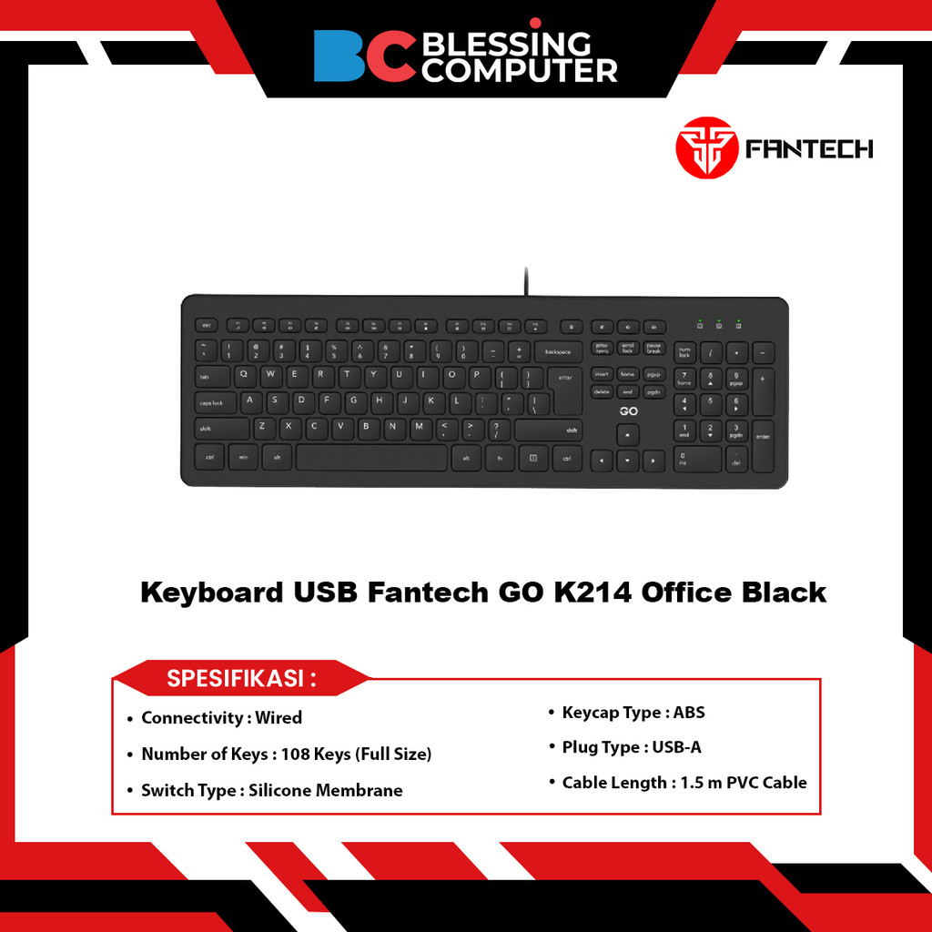 คีย์บอร์ด USB สีดํา Fantech GO K214 Office