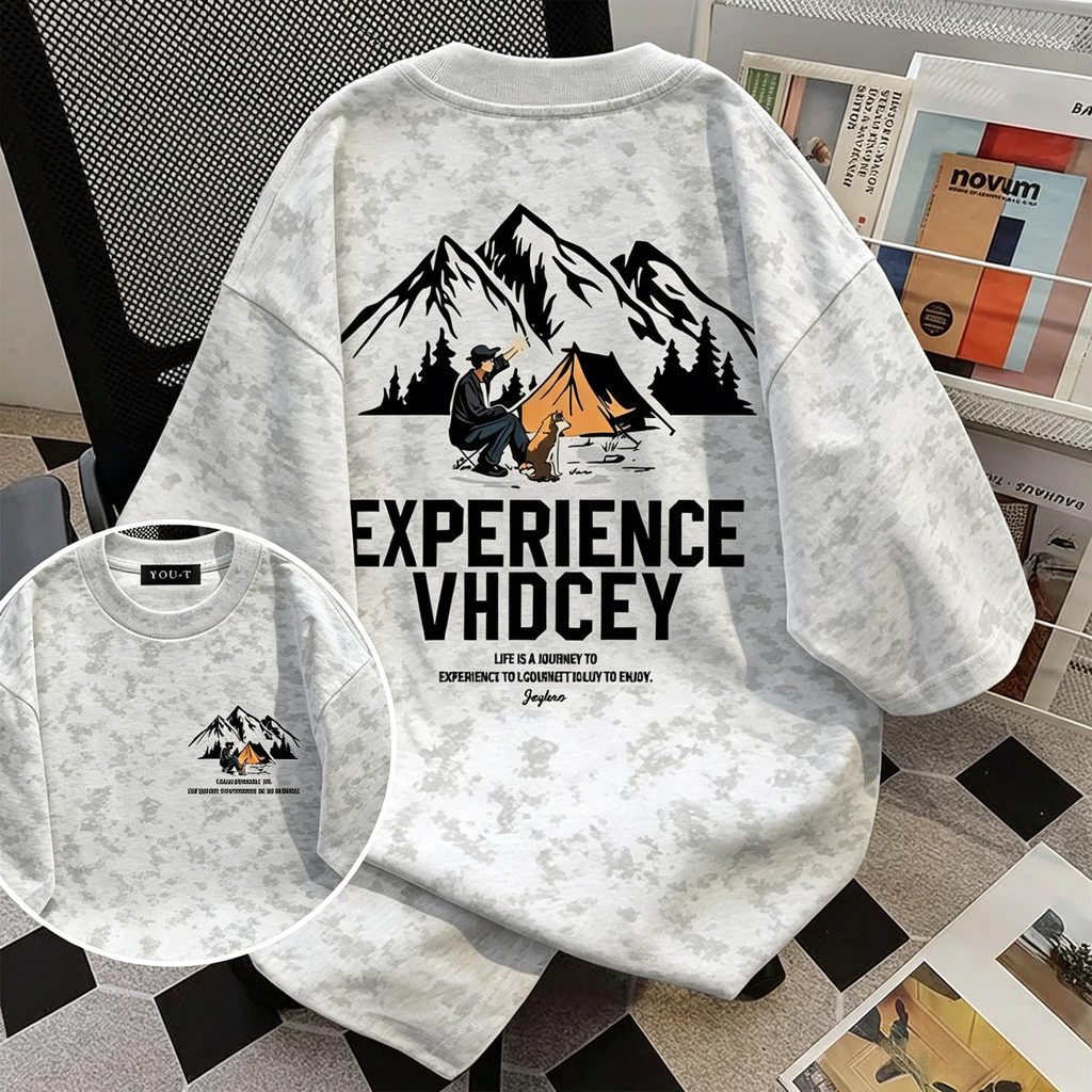 My-T🚀เเสื้อผู้ชายoversize cotton เสื้อแฟชั่น คอกลม แขนสั้น พิมพ์ลาย 'EXPERIENCE' สไตล์ลำลอง ใส่สบาย S-3XL【COD】