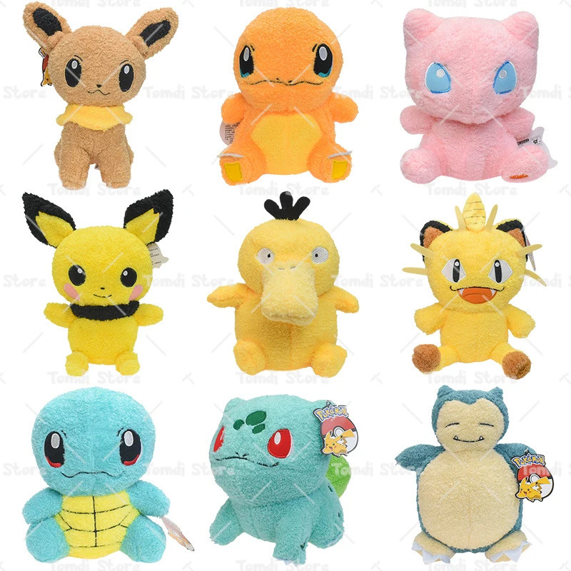 ใหม่ Pokemon Plush Eevee Meowth Mew Charmander Bulbasaur Psyduck ตุ๊กตาสัตว์ยัดไส้ Plush สําหรับเด็ก