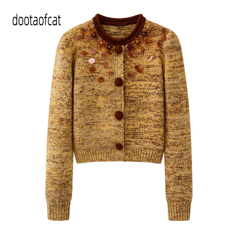 2025 ฤดูหนาวสไตล์ใหม่แฟชั่น Contrast สี Neckline Curling Design ลูกปัดถักเสื้อสเวตเตอร์ถัก LF25D21ZC