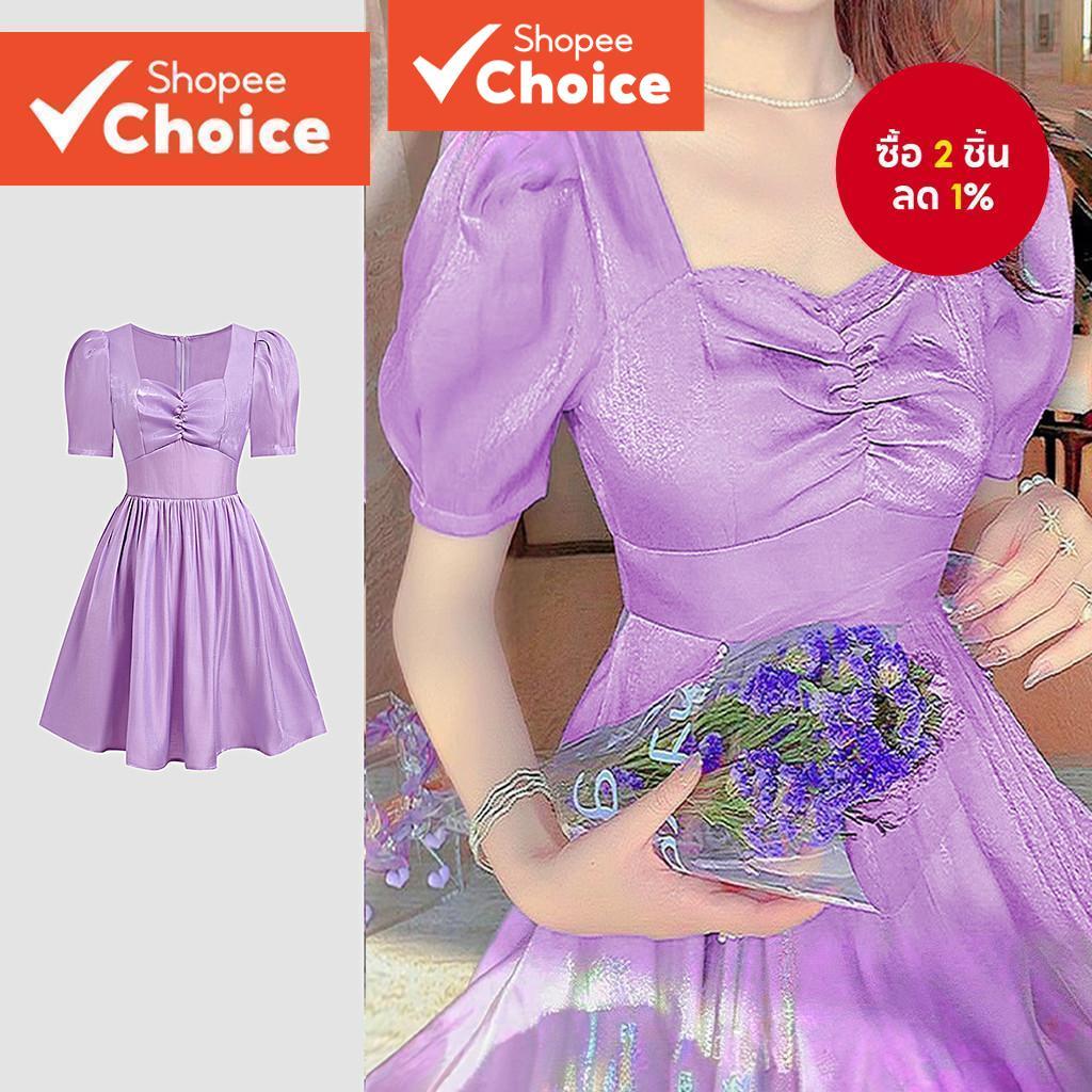 B134-JUN25-A-1-ชุดเดรสแขนสั้นคอหัวใจผ้าฝ้ายสีทอง-DRB134PBD045