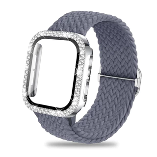 Bling Diamond Glass Screen case + สายไนลอนสําหรับ Apple watch 46/42/45/41 มม.44 มม.40 มม.Series 11 10 9 8 7 6 5 4 SE