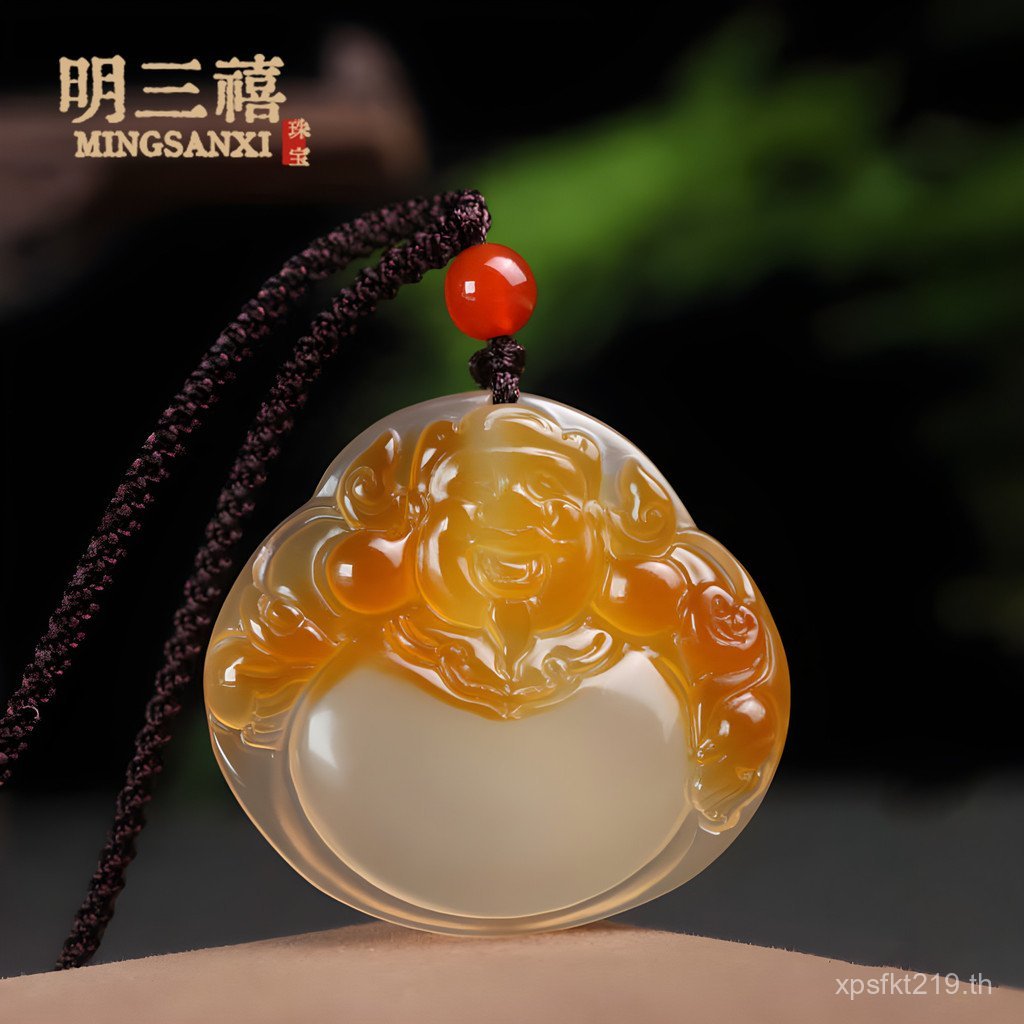 จี้หยกผู้ผลิตธรรมชาติ Chalcedony Agate God of Wealth จี้อาเกตสร้อยคอจี้ขายส่งผู้ชายผู้หญิงสไตล์หยกสี