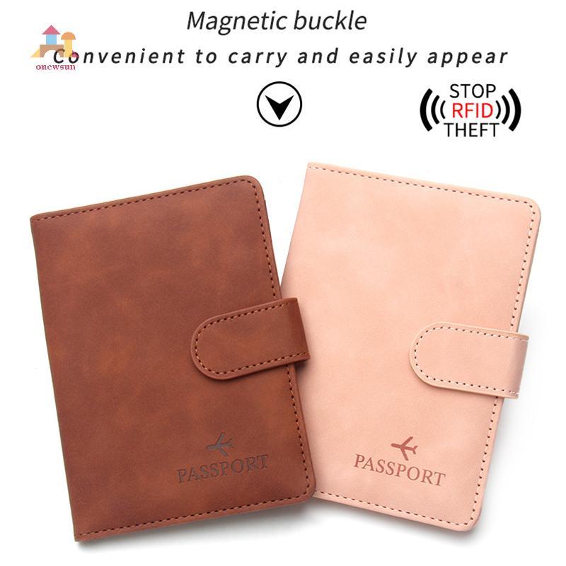 Onew RFID Buckle Passport Cover Leather Man Women Travel Passport Holder With Credit Card Holder Case Wallet Protector Cover Case sun