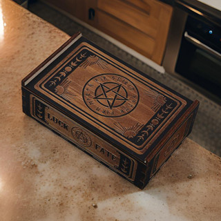 กล่องไพ่ทาโรต์ไม้แสดงกล่องเก็บการ์ดทํามือพร้อมการออกแบบการพิ…