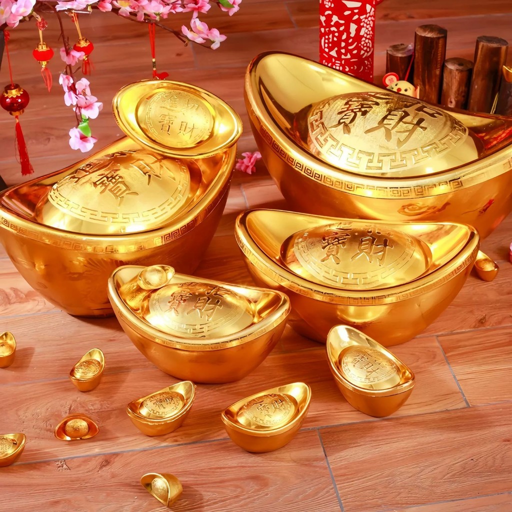 Hollow Out จําลองทอง Ingots Fortune Yuanbao Prop ปีใหม่เทศกาลฤดูใบไม้ผลิตกแต่งโต๊ะ