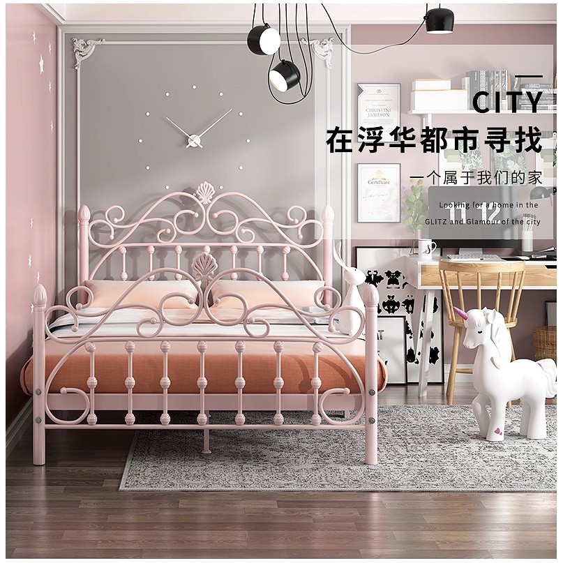 Iron frame iron princess pink bed frame queen bed frame king modern bed girl boy adult 32cm height k