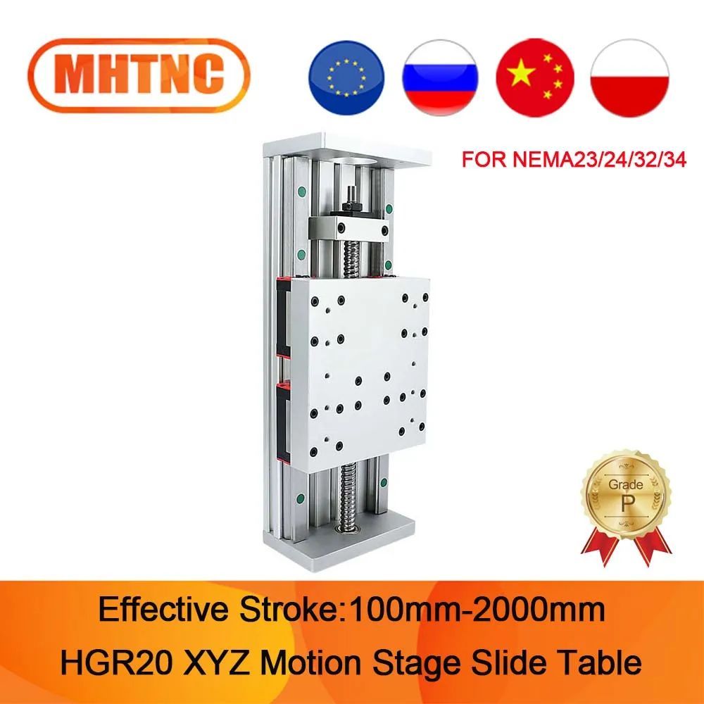 MHTNC HGH20CA HGR20 รางเชิงเส้น SFU1605 SFU1610 บอลสกรู travel L100 มม.ถึง 2000 มม.สําหรับ XYZ CNC m