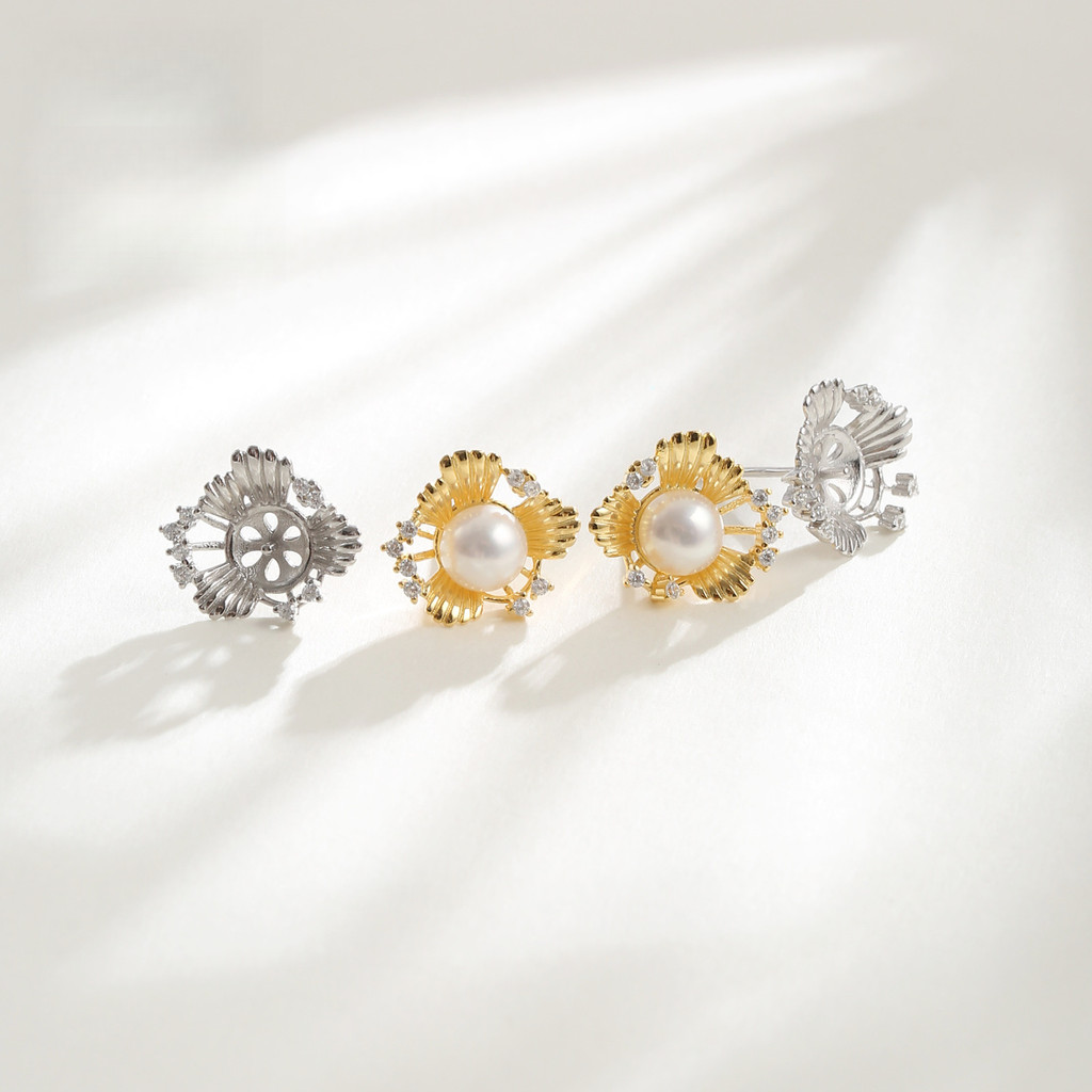 S92 เงินสเตอร์ลิง Daisy ต่างหู Studs อุปกรณ์เสริมฐาน Pin คอนซีลเลอร์ DIY Pearl ต่างหูอุปกรณ์เสริมฐาน