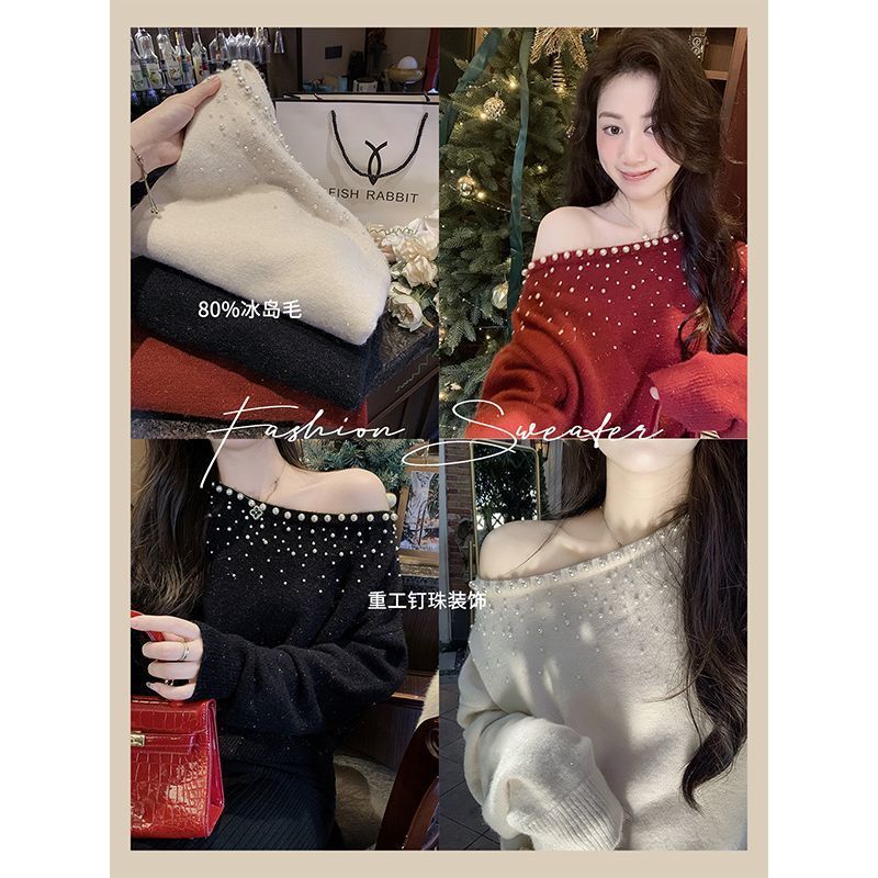 เสื้อสเวตเตอร์คอกลมคนดังผู้หญิงสไตล์ใหม่ฤดูใบไม้ร่วงสไตล์ฤดูหนาวปิดไหล่ Pearl Lo - รูปที่ 5