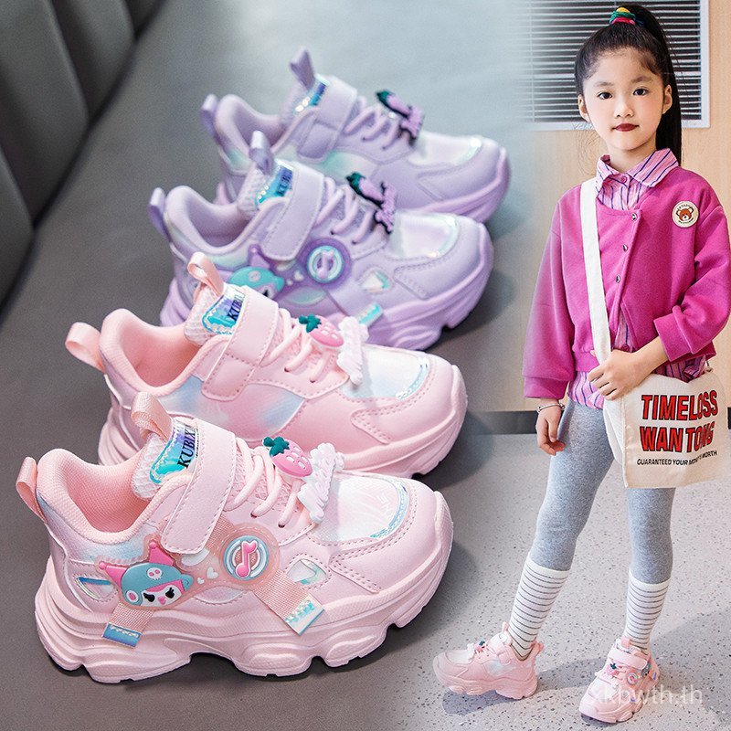 Qizai รองเท้าเด็กผู้หญิง หนังน้ำหนักเบา สำหรับวิ่งและใช้งานกลางแจ้ง