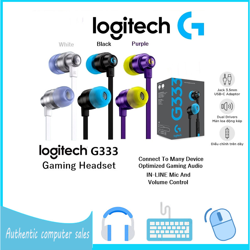 หูฟังสําหรับเล่นเกม Logitech G333 พร้อมไมโครโฟนและไดรเวอร์คู่