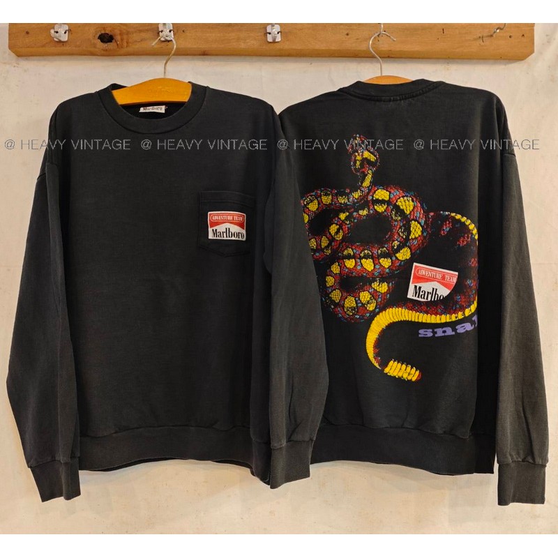 Marlboro Snake pass Long sleeve jumper Sweater Bio Washed เสื้อวินเทจ เสื้อโฆษณา heavy vintage shirt