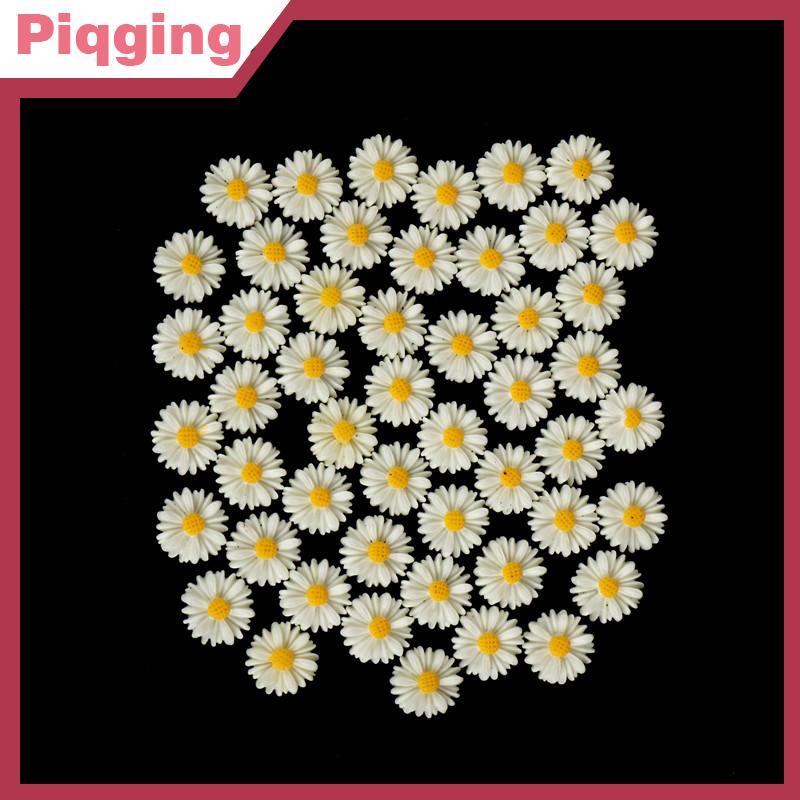 Piqging 50 ชิ้นดอกไม้สีขาวเรซิ่น flatback cabochon DIY เครื่องประดับตกแต่ง
ไทย