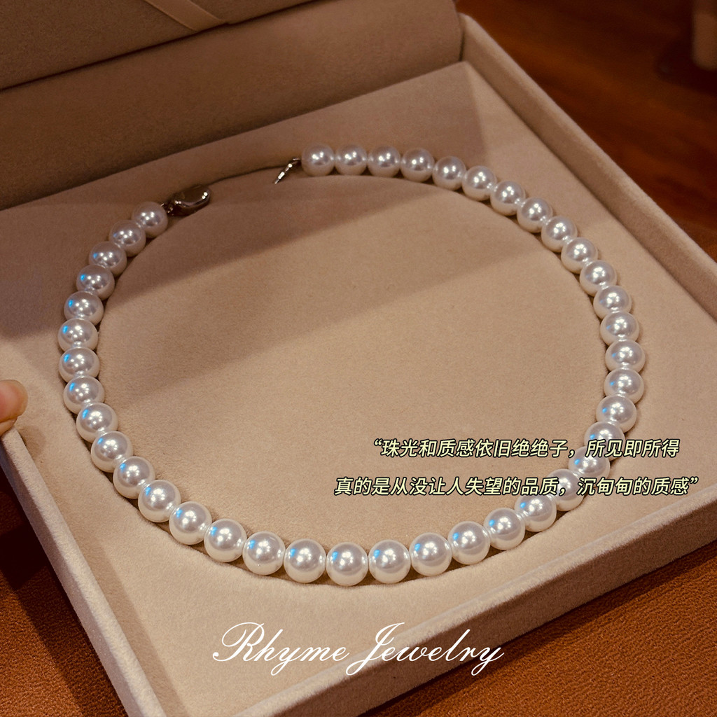 Shijia Strong Light Round Pearl สร้อยคอผู้หญิง 2024fever แฟชั่นเสื้อกันหนาว Niche สร้อยคอ