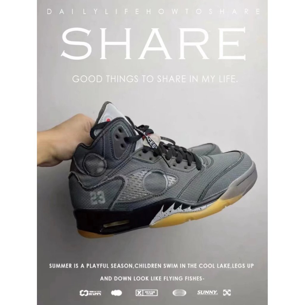 รองเท้าJordan5 AJ5 แบบOW Cicada Wing สีUniversity Blue