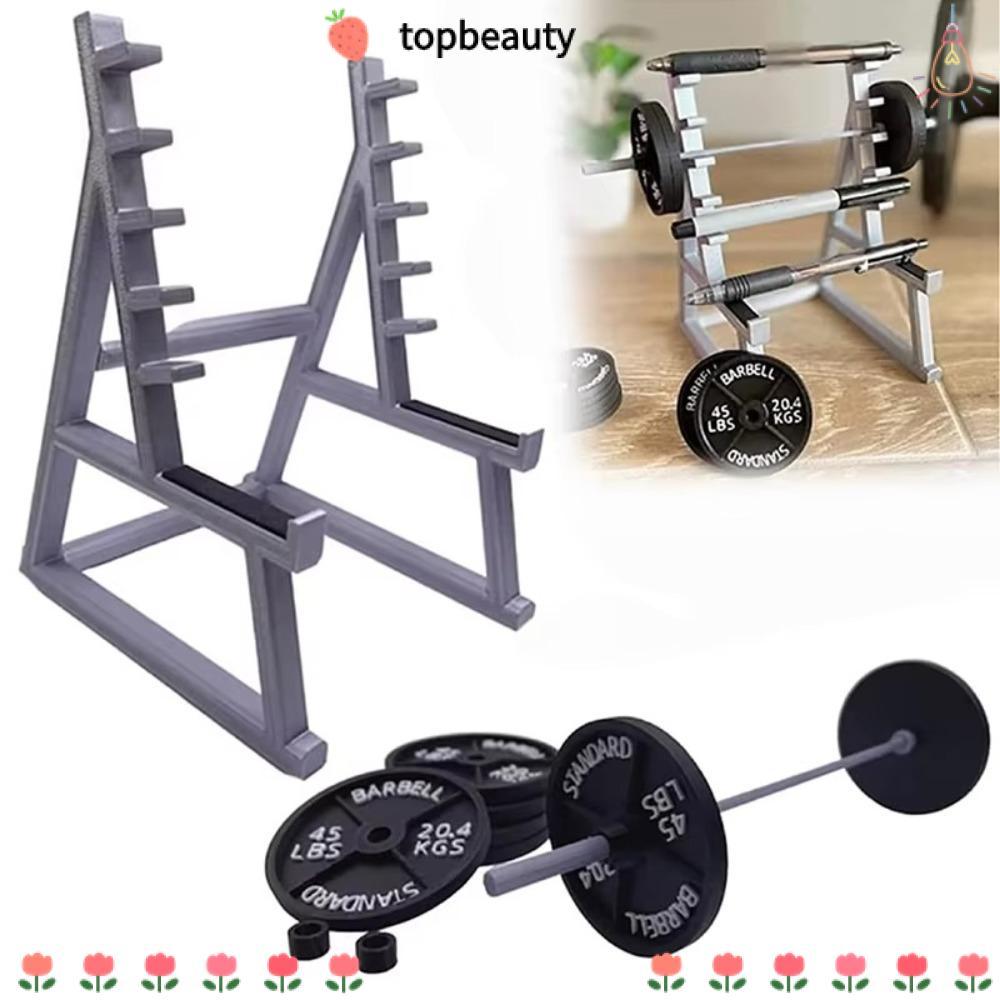 TOPBEAUTY ที่เก็บปากกาโต๊ะ, โลหะยิมธีม Barbell Rack ที่ใส่ปากกา, ตลกกับ Barbells และน้ําหนัก Mini Squat Rack เครื่องประดับของขวัญ