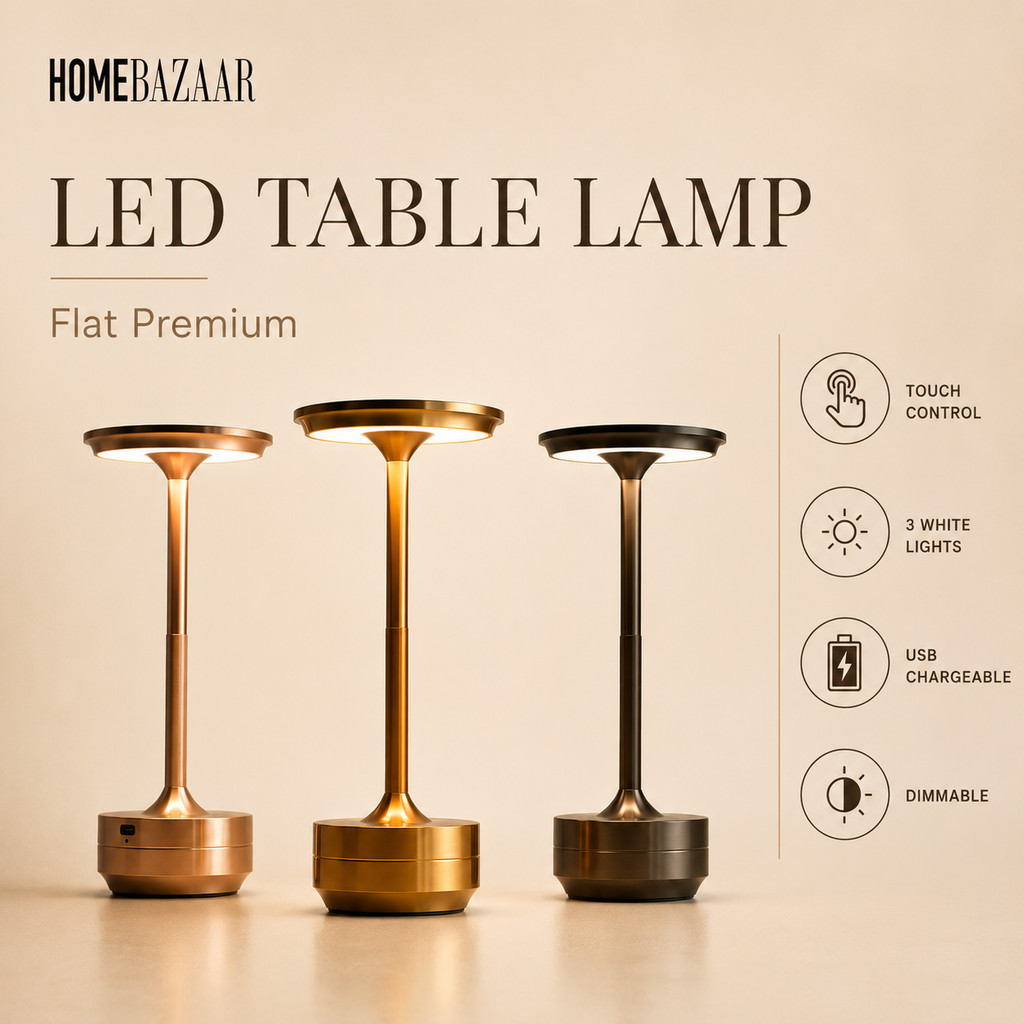 LED Table Lamp Flat Premium โคมไฟตั้งโต๊ะไร้สาย Touch Dimmable แสง 3 โหมด USB Rechargeable มินิมอล โรงแรมคาเฟ่