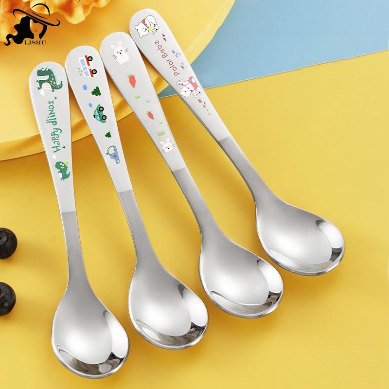 LISHU เด็กสแตนเลสช้อนการ์ตูนรถหม้อช้อนซุป Bun Home Kitchen Essential น่ารักบนโต๊ะอาหารเด็กช้อนส้อม th