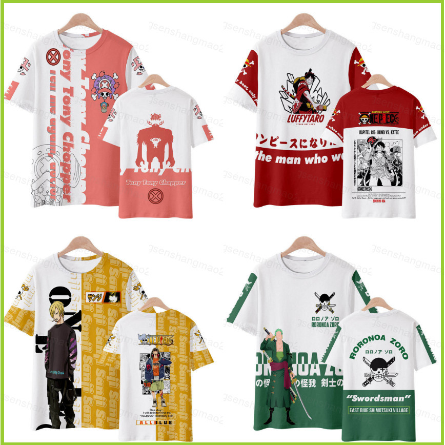 PS2 One Piece Anime Tshirt แขนสั้น Unisex คอสเพลย์ Luffy Zoro Sanji Tee แฟชั่นสบายๆ 3D เสื้อ Plus ขน