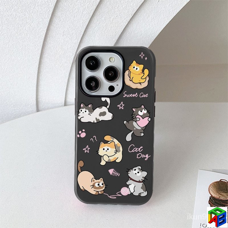 Cat Playing Pattern Glitter สําหรับ Samsung A16/A17/A06/A07/A25/A26/A36/A37/A54/A55/A56/A57 2-in‐1 เคสป้องกันการตกสองชั้น