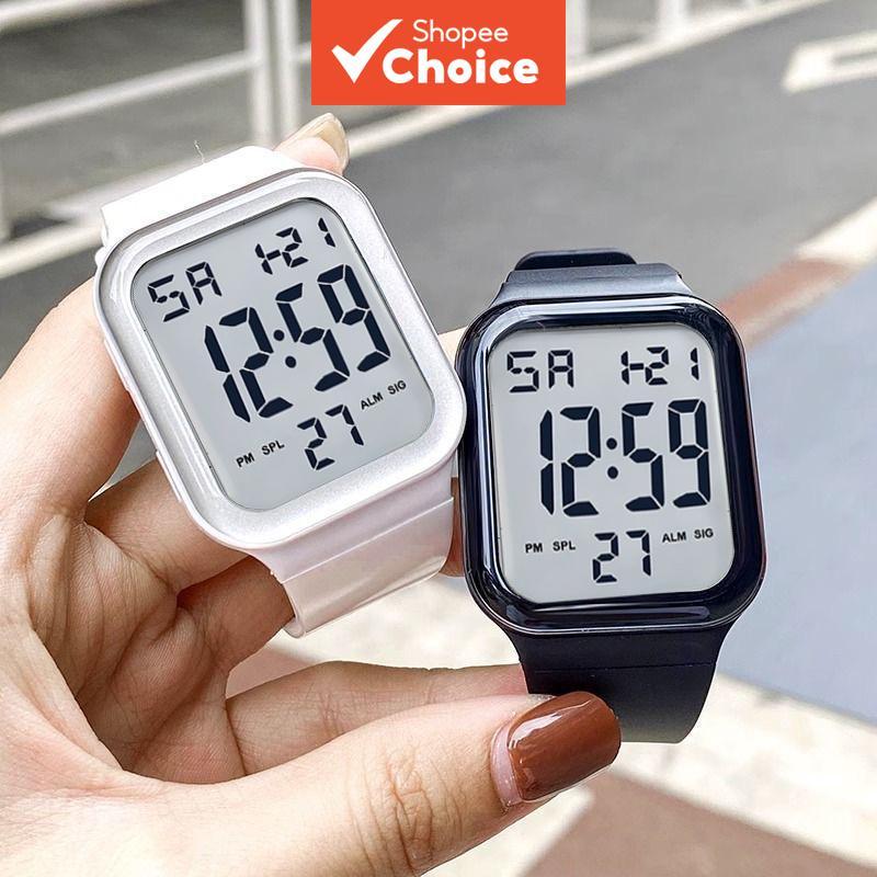 Unisex Minimalist นาฬิกาดิจิตอลสายซิลิโคนสีดําขนาดใหญ่ LED อิเล็กทรอนิกส์สําหรับนักเรียนทุกวันชุดลําลอง
