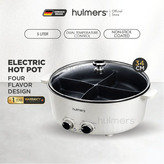 Hulmers - 5L Large Capacity Non-Stick Electric Steamboat Cooker 4 Compartment (HM-MEC5L) | Periuk Steamboat Elektrik 5L