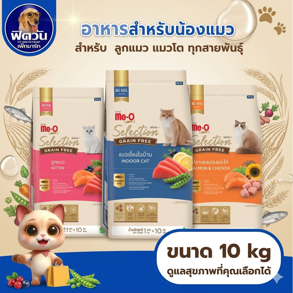 อาหารแมว Me O Gold Selection Grain Free(เกรนฟรี) ขนาด 10  Kg.{อาหารแมวเม็ด}