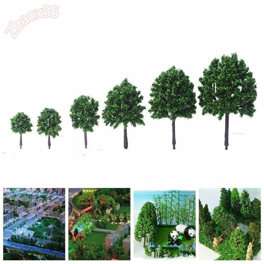 จ็อกซ์ 4ชิ้นต้นไม้จิ๋ว,เค้าโครงทางรถไฟสีเขียวขนาดรุ่นต้นไม้,ตกแต่งภูมิทัศน์แบบพกพาบอนไซอาคารพลาสติกต้นไม้ตกแต่งภูมิทัศน์