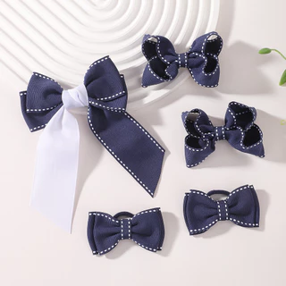 1/2pcs ริบบิ้นผม Bows คลิปผม Tie ชุดสําหรับสาว Navy Blue คลาสสิก Bowknot Hairpin Headwear เด็กอุปกรณ์เสริมผม