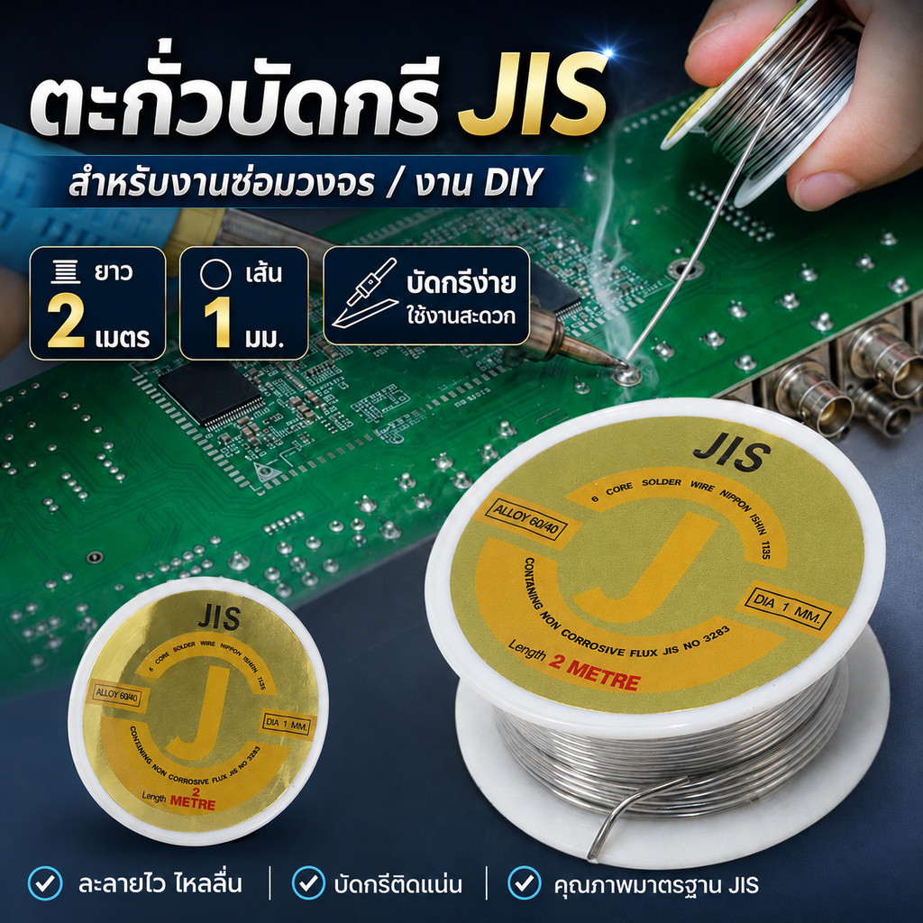 💥 TJR ตะกั่วบัดกรี ของแท้ ขนาด 1 mm ยาว 2 เมตร Alloy 40/60
