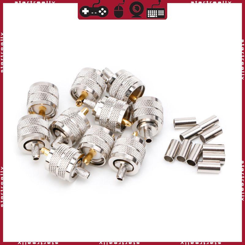 ST 10PCS UHF ชาย PL259 ปลั๊ก Crimp RG58 142 LMR195 RG400 สกรูข้อต่อเชื่อมต่อ