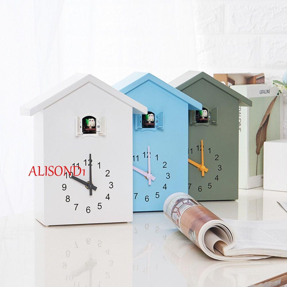 ALISOND1 Cuckoo Wall Clock,นาฬิกาลูกตุ้ม House Shape Bird House Clock,โมเดิร์นออกแบบพลาสติกที่ถูกต้อ